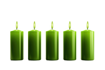 A Serene Lineup of Synchronized Green Candles on White or PNG Transparent Background.