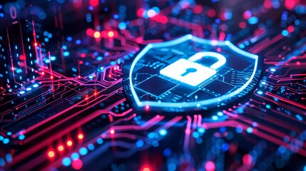A digital scene with a shield and padlock icon, symbolizing secure data access