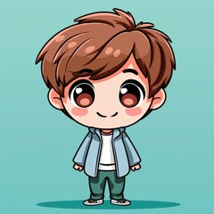 Obraz premium Adorable chibi boy cartoon illustration. Cheerful and charming character drawing for kids content.