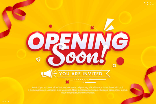 Grand opening coming soon with ribbon design on abstract background