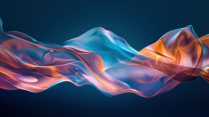 Obraz premium Delicate translucent waves of blue orange hues texture background image. Abstract photo backdrop wallpaper realistic. Sense of lightness and fluidity concept photorealistic
