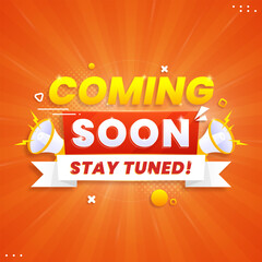 Coming soon with megaphone design on abstract background