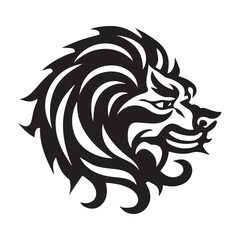 Simple lion head logo design, black vector illustration on white background