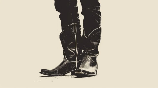 Cowboy boot silhouette. Classic Black Leather Male Footwear