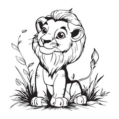 Obraz premium Simple lion scribble design for kids coloring book, black vector illustration on white background