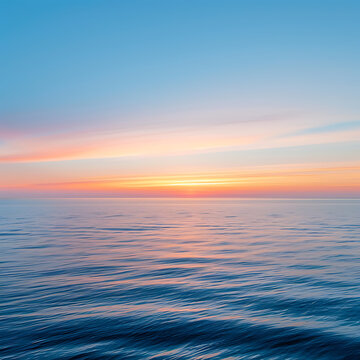 4️⃣ Photograph of the vast sea under an orange and blue sky at sunset, in a minimalist style, with blur ripples, on a clean background, using long exposure photography techniques, at an ultra high def