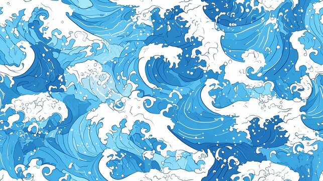 seamless pattern: sea ocean waves, storm in anime style. ai generated