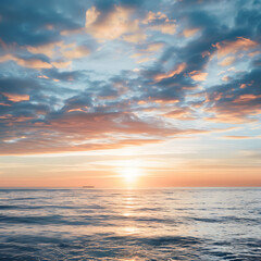 Obraz premium 4️⃣ Photograph of the vast sea under an orange and blue sky at sunset, in a minimalist style, with blur ripples, on a clean background, using long exposure photography techniques, at an ultra high def