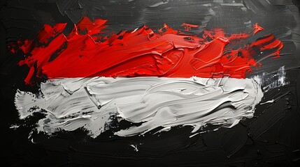 Red and White, Indonesian Flag, Brush Strokes, Isolated on Black Background : Suitable for Be Used as a Background in Any Project (Print, Graphic Design, Web Design) Related to Indonesia Theme.