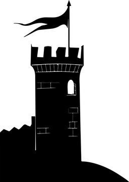 recommend clip art: Silhouette of Castle Tower with Flag, Symbolizing Strength and History