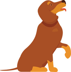 Brown hunting dog sitting and raising paw, sticking out its tongue