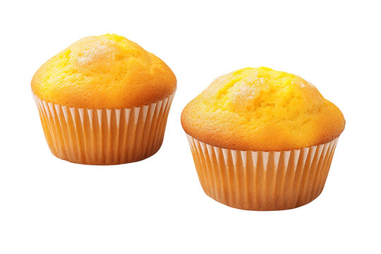 Sunshine Twins: Two Yellow Muffins Embracing on White or PNG Transparent Background.