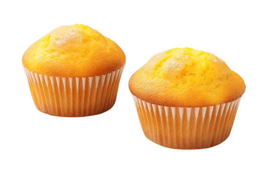 Sunshine Twins: Two Yellow Muffins Embracing on White or PNG Transparent Background.