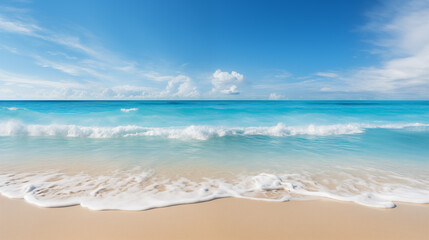 Fototapeta premium Tropical beach with blue sky and sea. Beach background. Summer beach and sea