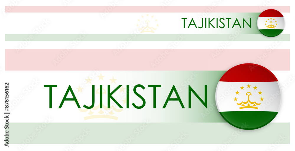 Wall mural tajikistan flag horizontal web banner in modern neomorphism style. webpage tajikistan country header