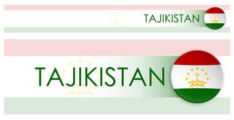 Tajikistan flag horizontal web banner in modern neomorphism style. Webpage Tajikistan country header button for mobile application or internet site. Vector