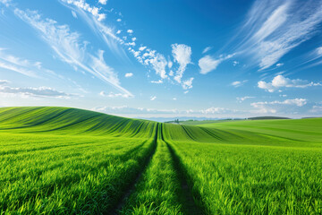 green field and blue sky with clouds