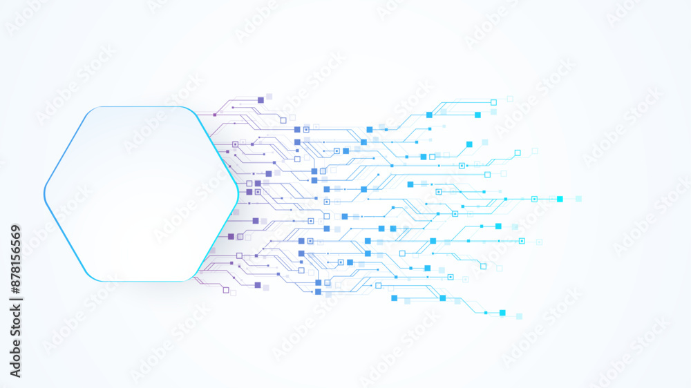 Leinwandbilder Artificial Intelligence or machine learning vector design. Quantum computer technology concept with circuit board and motherboard texture background design. Waves flow quantum explosion