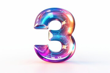 A pink and yellow number 3 is displayed on a white background