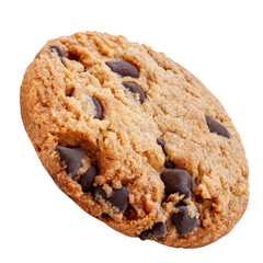 Dark chocolate chip cookies isolated on white background. Cookies with chocolate drops closeup.