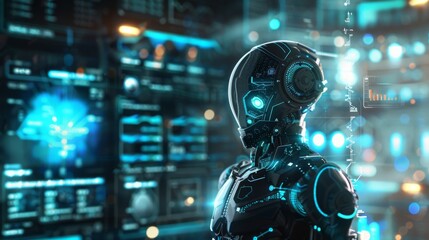 Fototapeta premium A Robot with Economic Finance Graph in Futuristic Technology