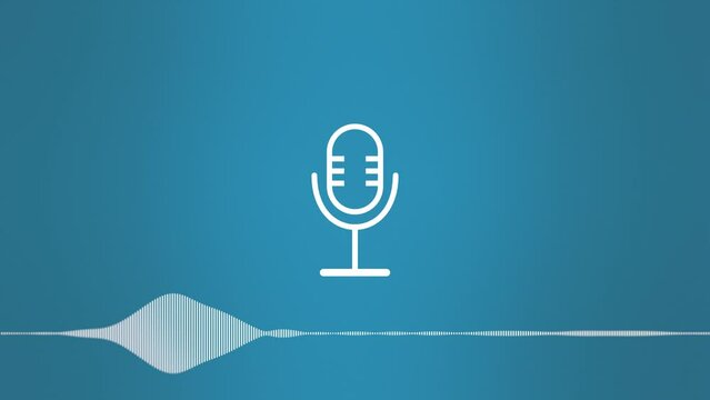 Podcast icon animation with sound wave, equalizer in the blue gradient background. Concept for technology, recording, cybersecurity, music, network, broadcast.