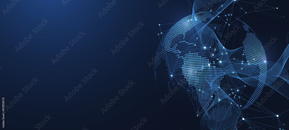 Poster Global network connection concept. Big data visualization. Social network communication in the global computer networks. Internet technology. Business. Science. Vector illustration