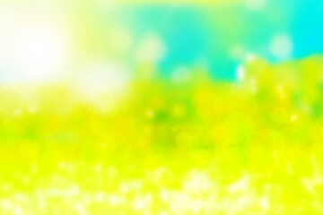 Obraz premium Abstract gradient light blue turquoise yellow green shiny blurred background texture with circular bokeh lights. Beautiful fresh backdrop. Space for design.