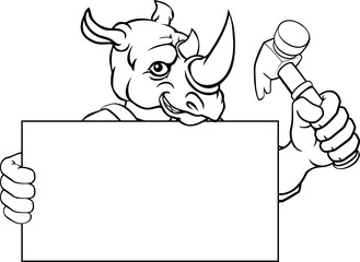 Rhino Hammer Cartoon Mascot Handyman Carpenter