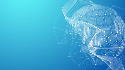 Global network connection concept. Big data visualization. Social network communication in the global computer networks. Internet technology. Business. Science. Vector illustration