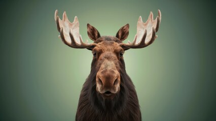 A close up of a moose with large antlers on its head, AI