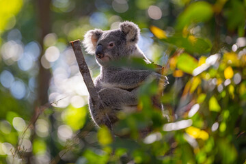 Koala marsupial native to Australia seen in a eucalyptus tree in it's natural native habitat