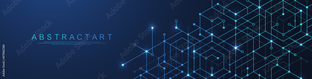 Aufkleber technology abstract background lines, dots and hexagons. hexagonal digital concept for poster, banne