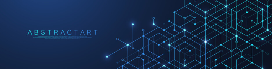 Technology abstract background lines, dots and hexagons. Hexagonal digital concept for poster, banner, header, footer