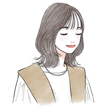 目を伏せている女性のイラスト