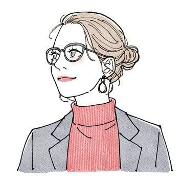メガネ女子　アップヘア