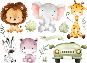 Watercolor Illustration Set of Safari Animals © Stella