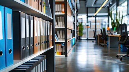 A modern office with a smart document management system that organizes and secures all company files digitally