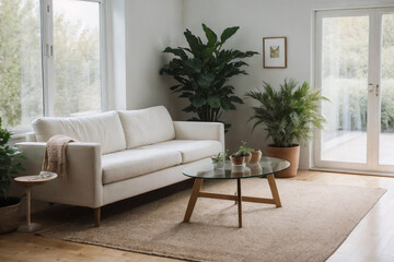 Fototapeta premium cozy scandinavian home living room interior