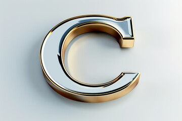 A gold C is shown in a close up