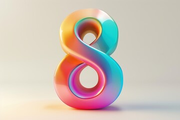 The number 8 is a colorful, abstract shape that is floating in the air