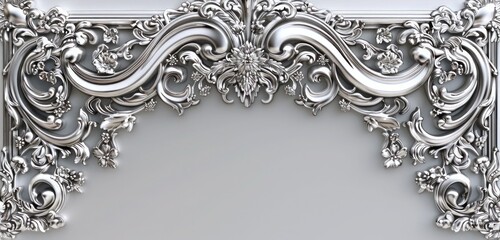 frame with elaborate curves and floral patterns, richly detailed in silver
