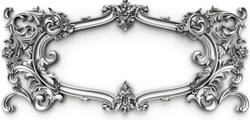 frame with elaborate curves and floral patterns, richly detailed in silver