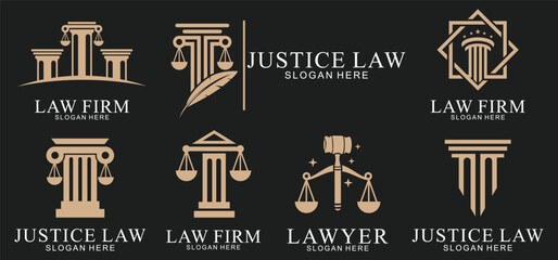 set law logo with pillars of justice symbol concept, creative premium of lawyer and law office