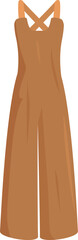 Brown jumpsuit with cross back straps hanging on white background, new fashion collection for women