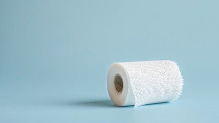 Obraz premium Roll of white medical gauze used for bandaging wounds against light blue background