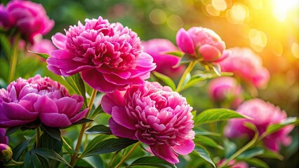 Fototapeta premium Close-up shot of hot pink peony flowers in sunlight, peony, flower, pink, hot pink, vibrant, beautiful, close-up, detail