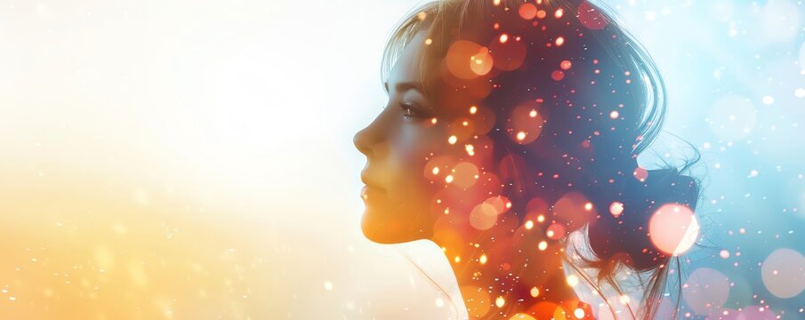 A woman's silhouette with colorful lights around her, representing hope and optimism.