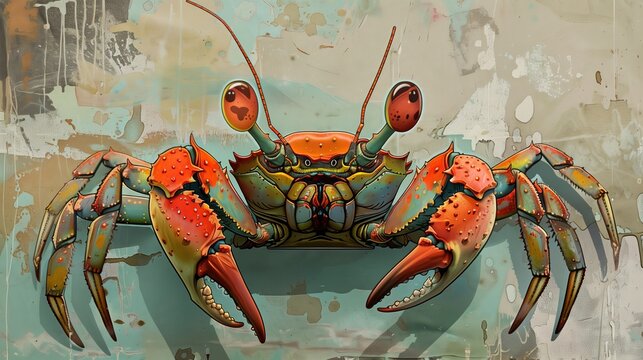 A vibrant, whimsical crab bursting with color and creative flair, capturing artistic fantasy and charm.
