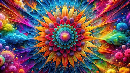 Vibrant explosions of color against intricate patterns, explosive, bursts, color, cascading, background, mesmerizing